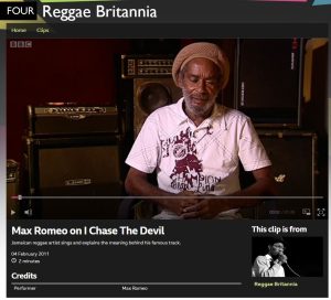 Picture of Max Romeo talking about his song "Chase the Devil". This links to the BBC interview with him.