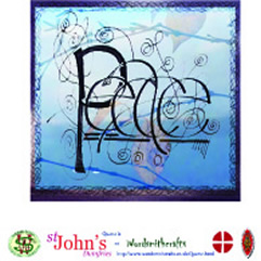 An illumiations of the word peace used on the labyrinth meditation cards