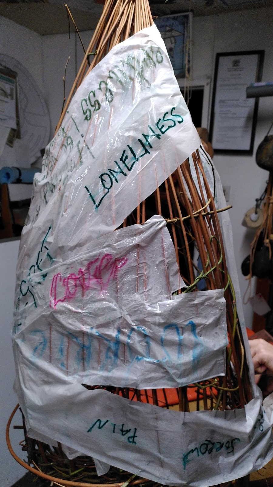 Words on paper making a cocoon skin for Lent 2023